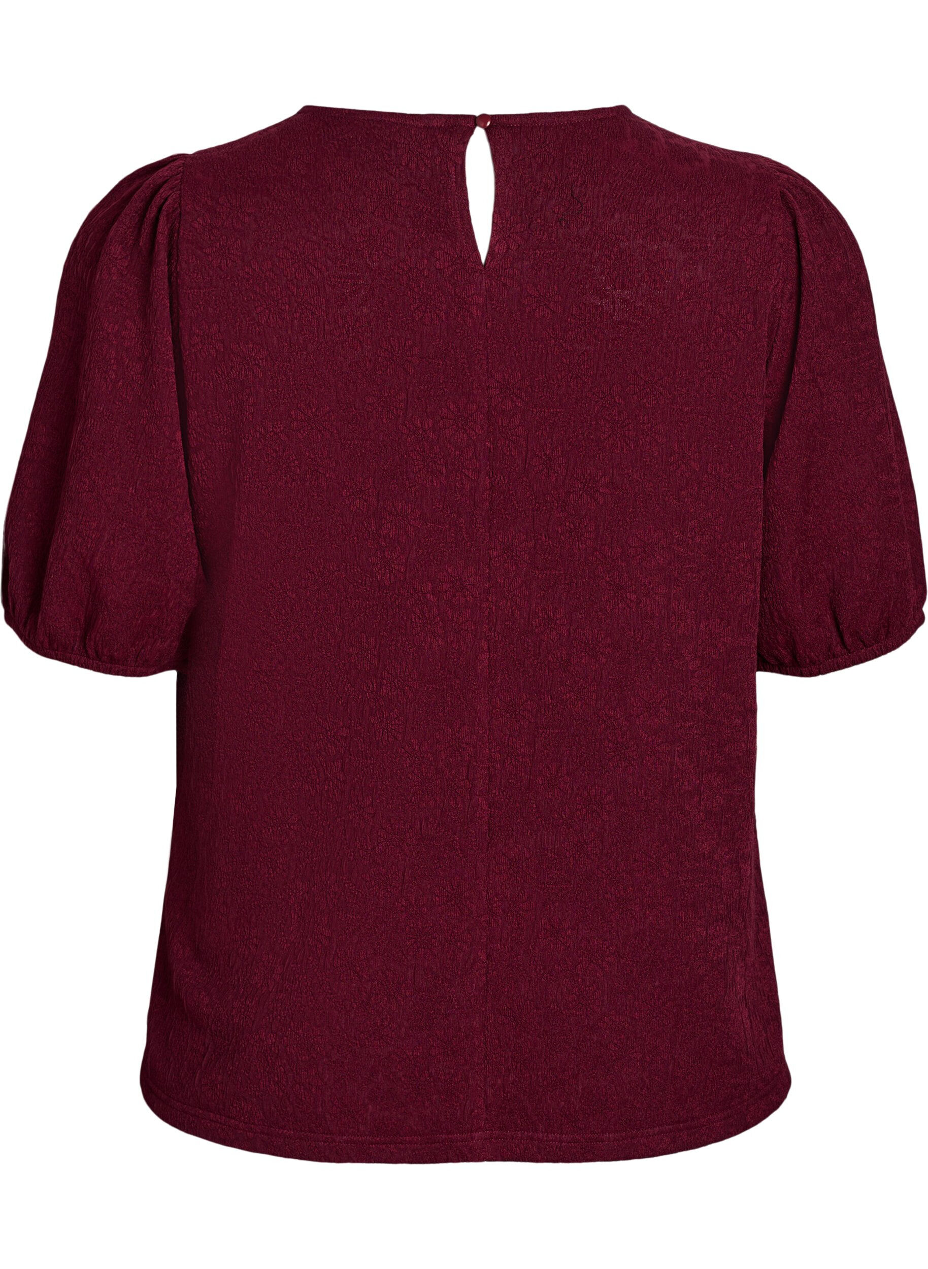 Zizzi Gestructureerde blouse met korte mouwen, Donker Bordeaux, Packshot image number 1
