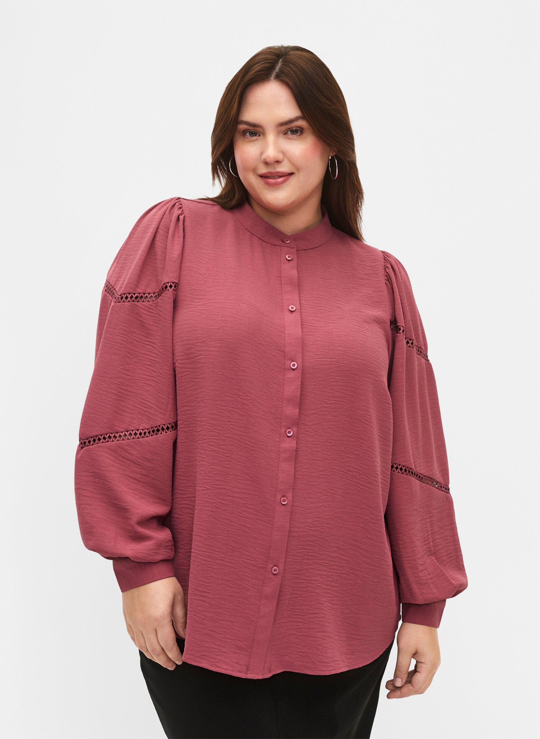 Zizzi Overhemdblouse met gehaakte details, Dry Rose, Model image number 0