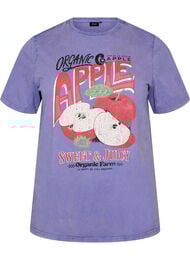 Katoenen T-shirt met print aan de voorkant en een gewassen look, Paars