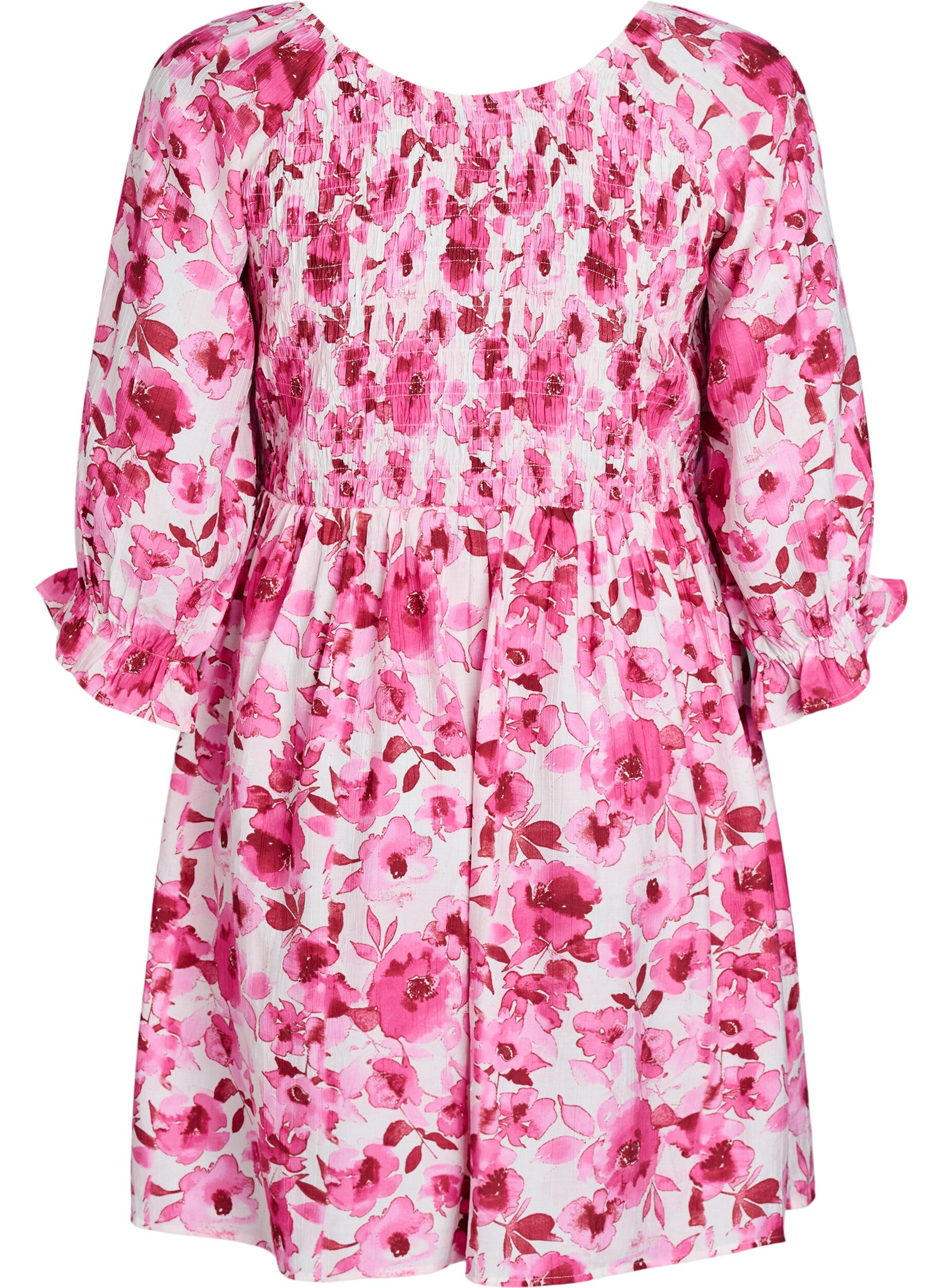 Zizzi Gerimpelde jurk met bloemenprint, Roze, Packshot image number 1