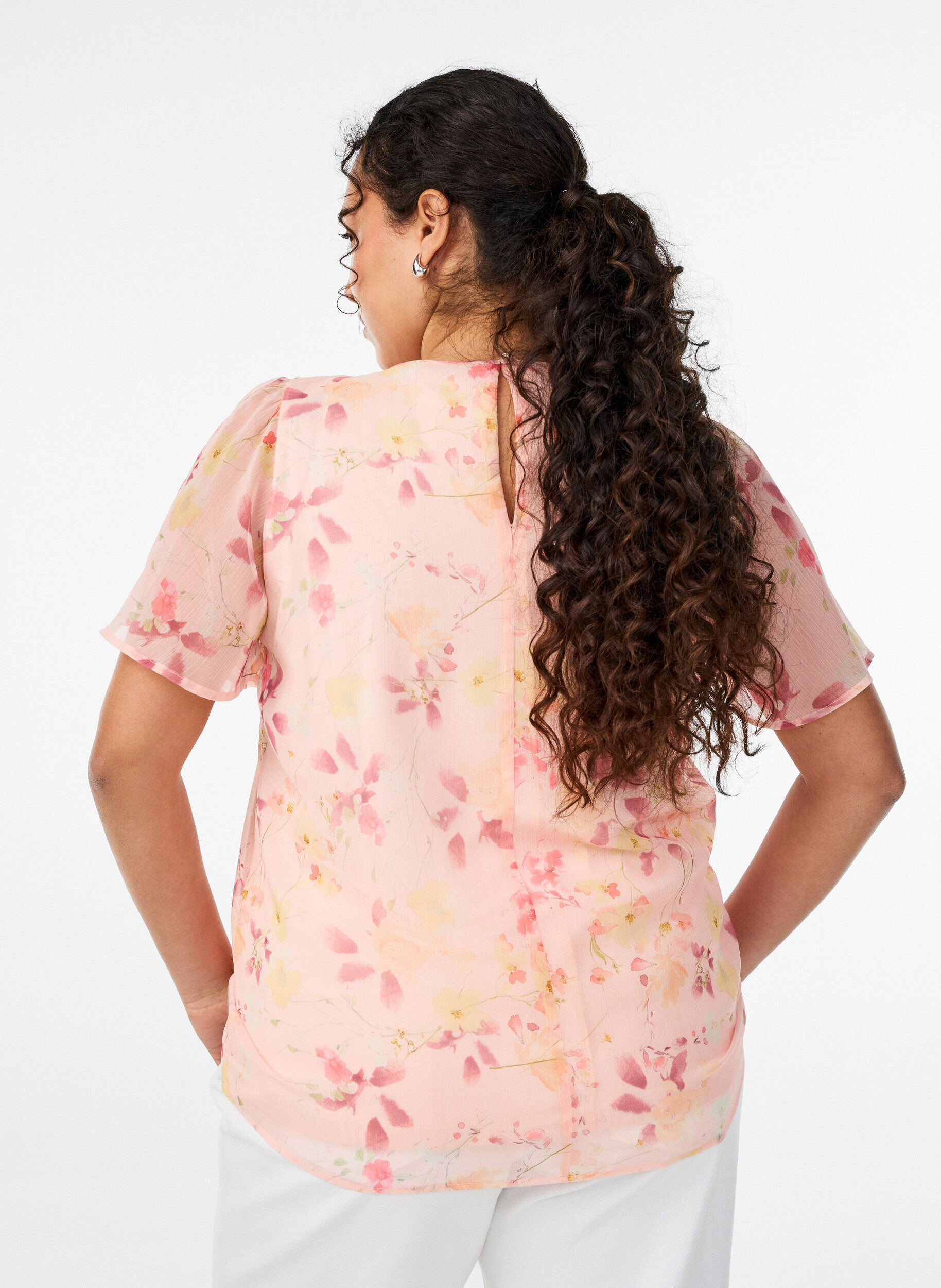 Zizzi Blouse met bloemenprint en luchtige mouwen, Oranje, Model image number 2