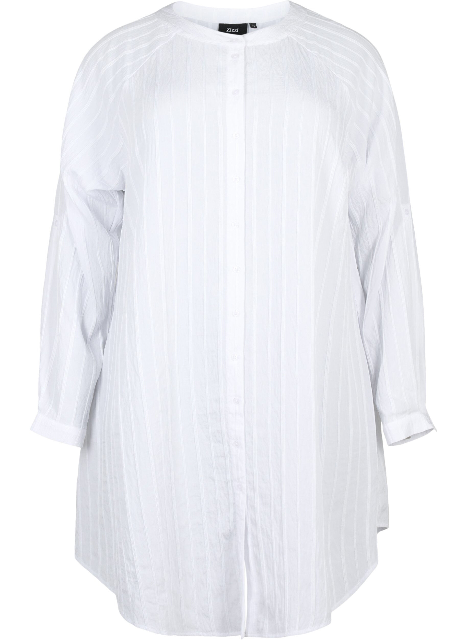 Zizzi Lang viscose shirt met gestreepte structuur, Bright White, Packshot image number 0