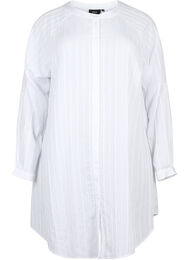 Lang viscose shirt met gestreepte structuur, Bright White