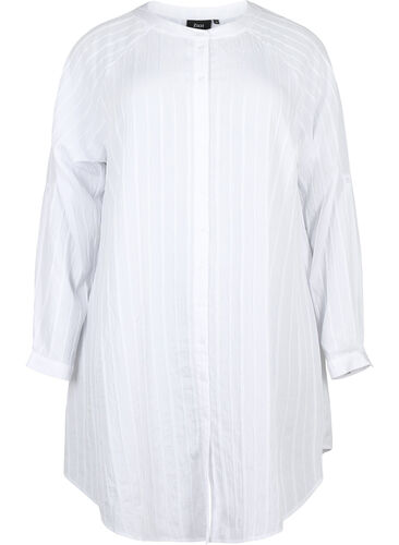 Lang viscose shirt met gestreepte structuur, Bright White, Packshot image number 0