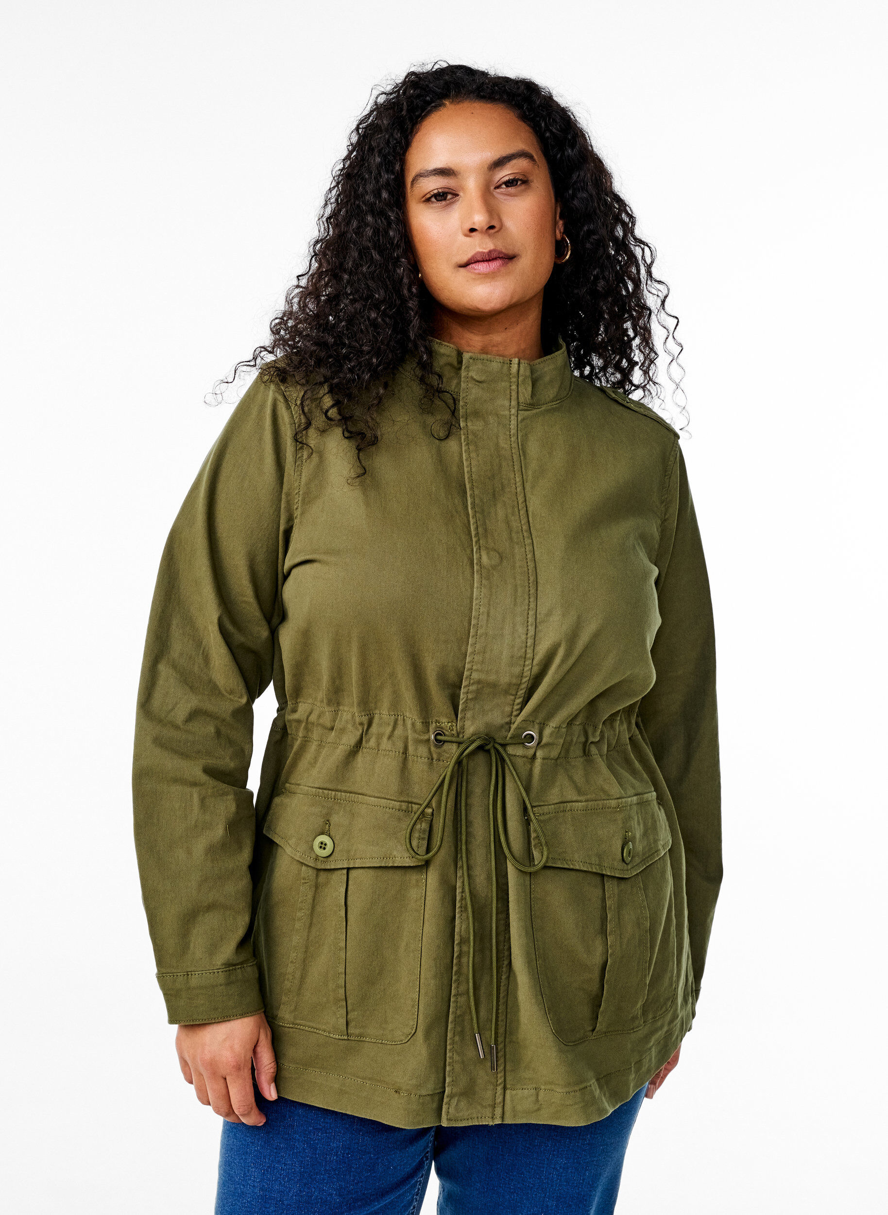 Zizzi Canvas jacket met zakken, Thyme, Model image number 0