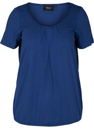 T-shirt met korte mouwen, ronde hals en kanten rand, Twilight Blue