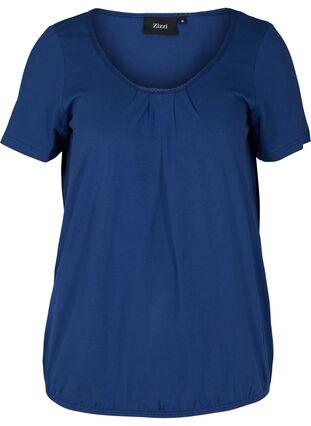 T-shirt met korte mouwen, ronde hals en kanten rand, Twilight Blue, Packshot image number 0