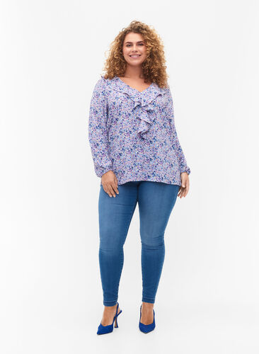 Bedrukte blouse met ruches (GRS), Purple Ditzy Flower, Model image number 2