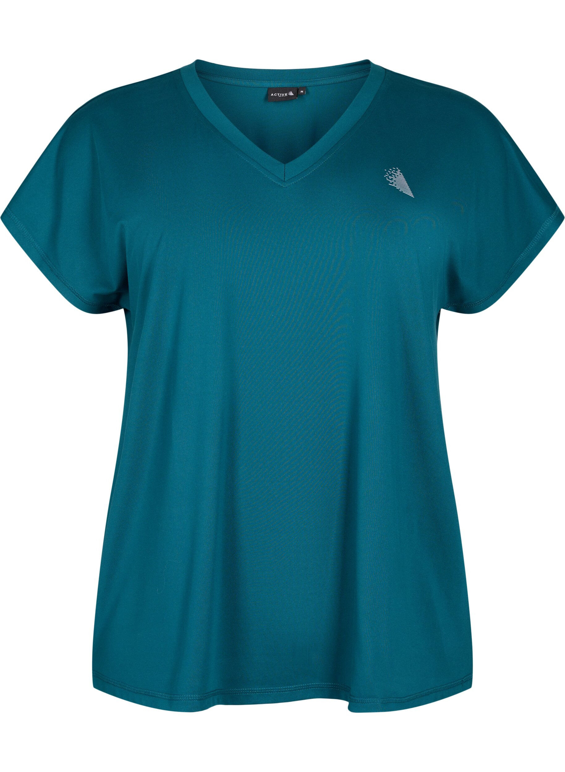 Zizzi Los trainings-T-shirt met v-hals, Deep Teal, Packshot image number 0