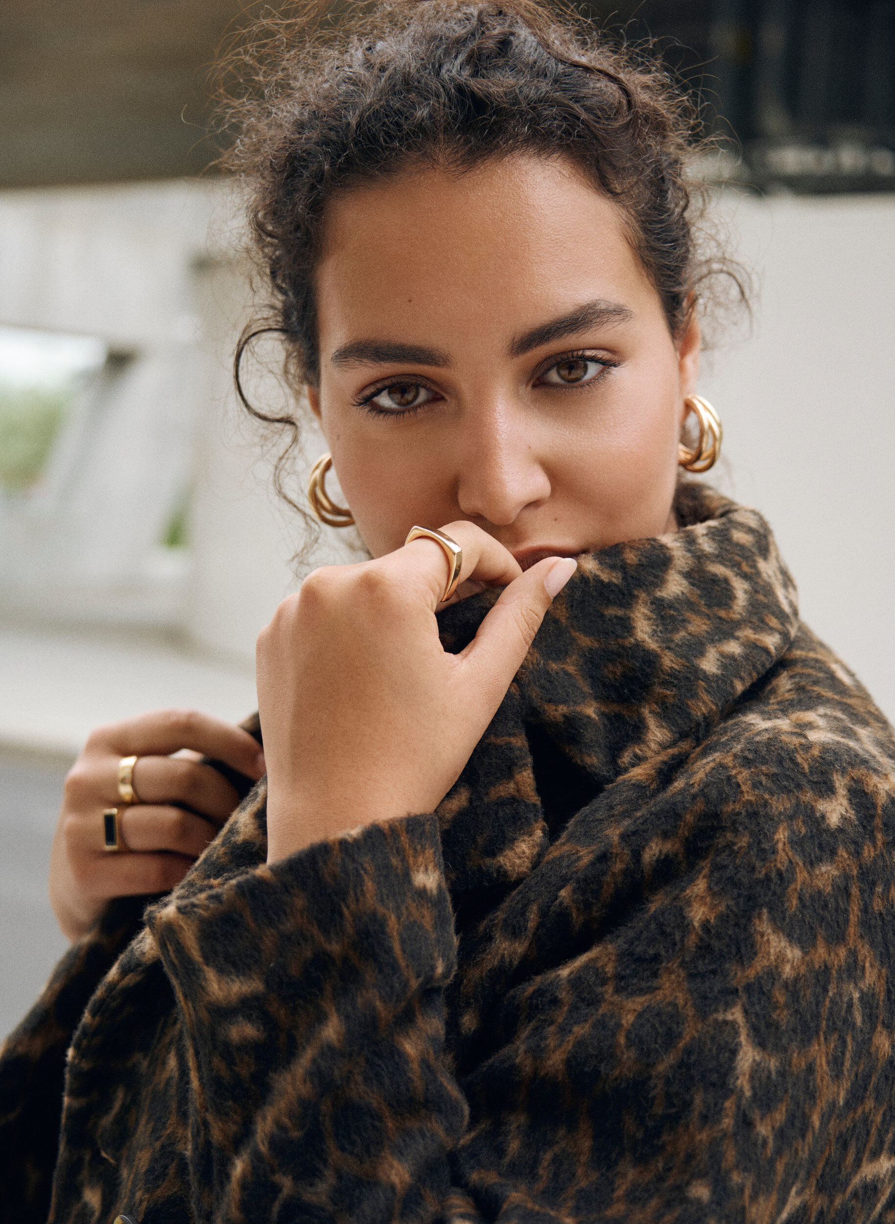 Zizzi Luipaardprint jas met dubbele knoopsluiting, Bruin, Image image number 0