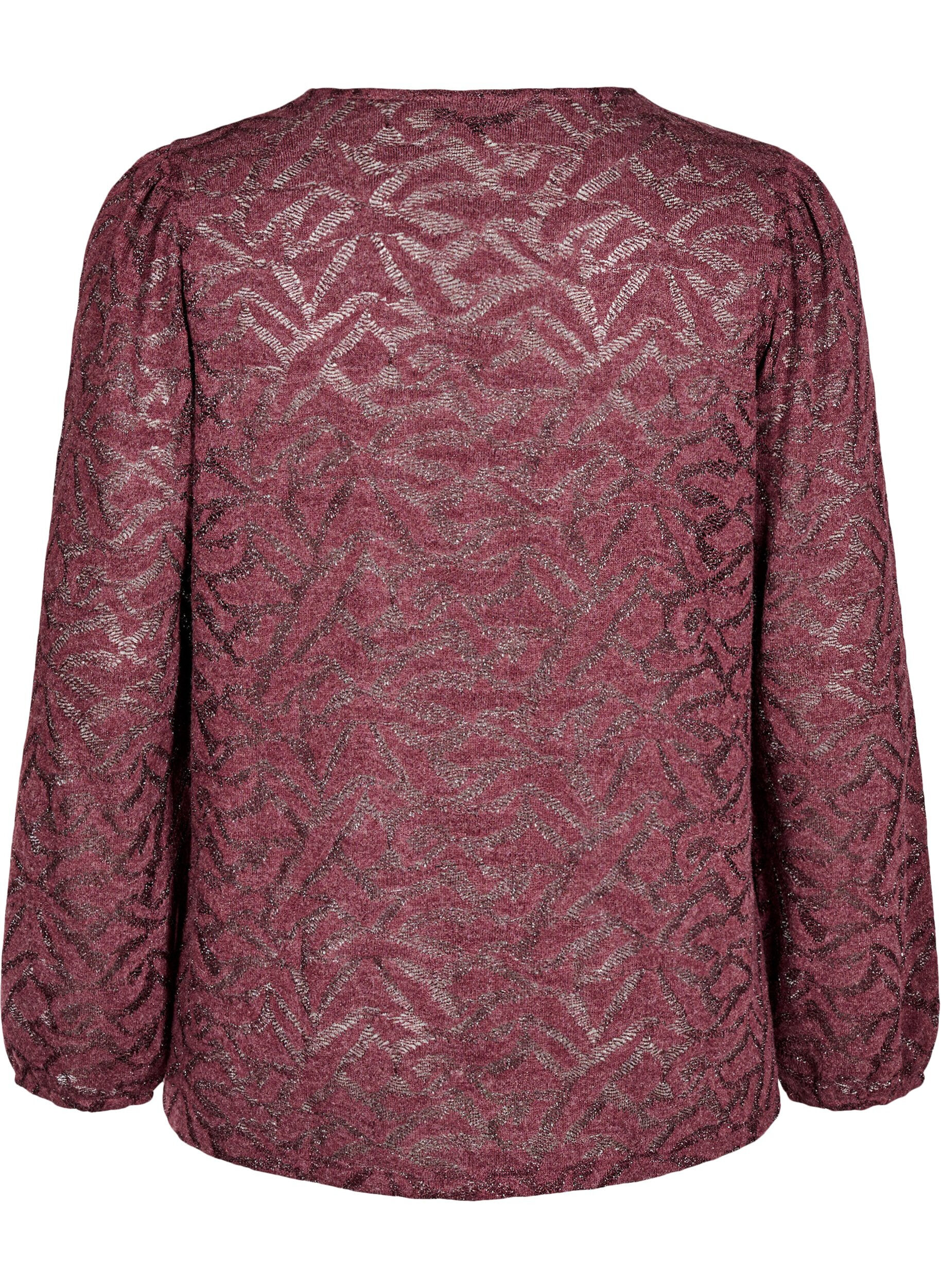 Zizzi Blouse met lange mouwen met glitter en patroon, Rood, Packshot image number 1