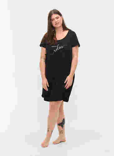 Katoenen nachthemd met korte mouwen, Black RELAX, Model image number 2