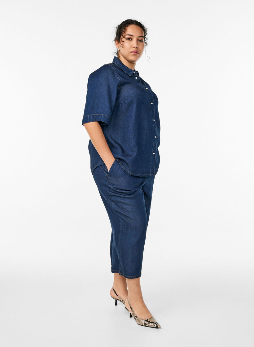 Denimlook lyocell shirt met korte mouwen, Blauw, Model image number 1