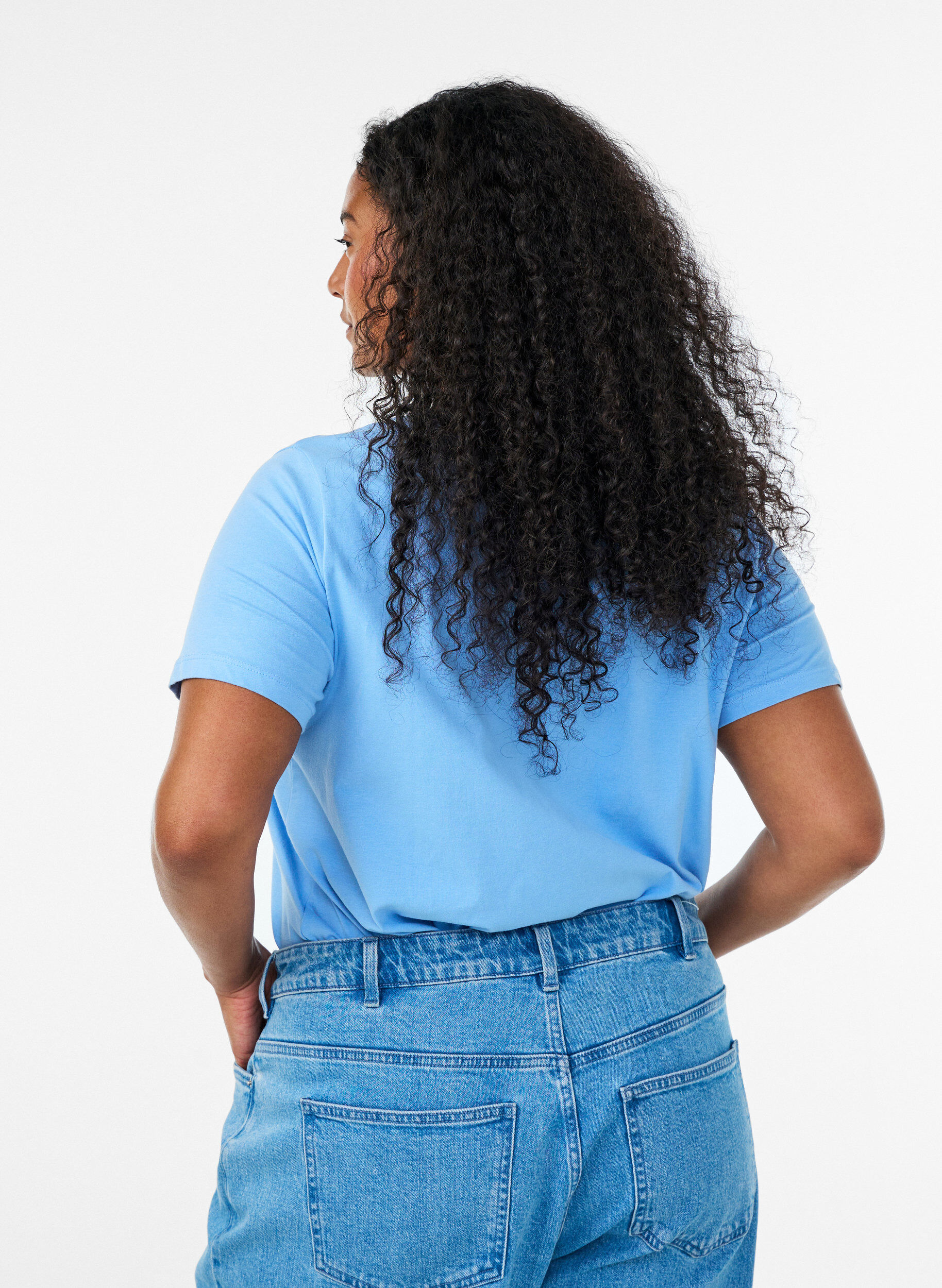 ZizziBasic t-shirt in effen kleur met katoen, Blauw, Model image number 2