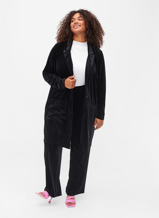 Lange blazer in velours, Black, Model image number 2