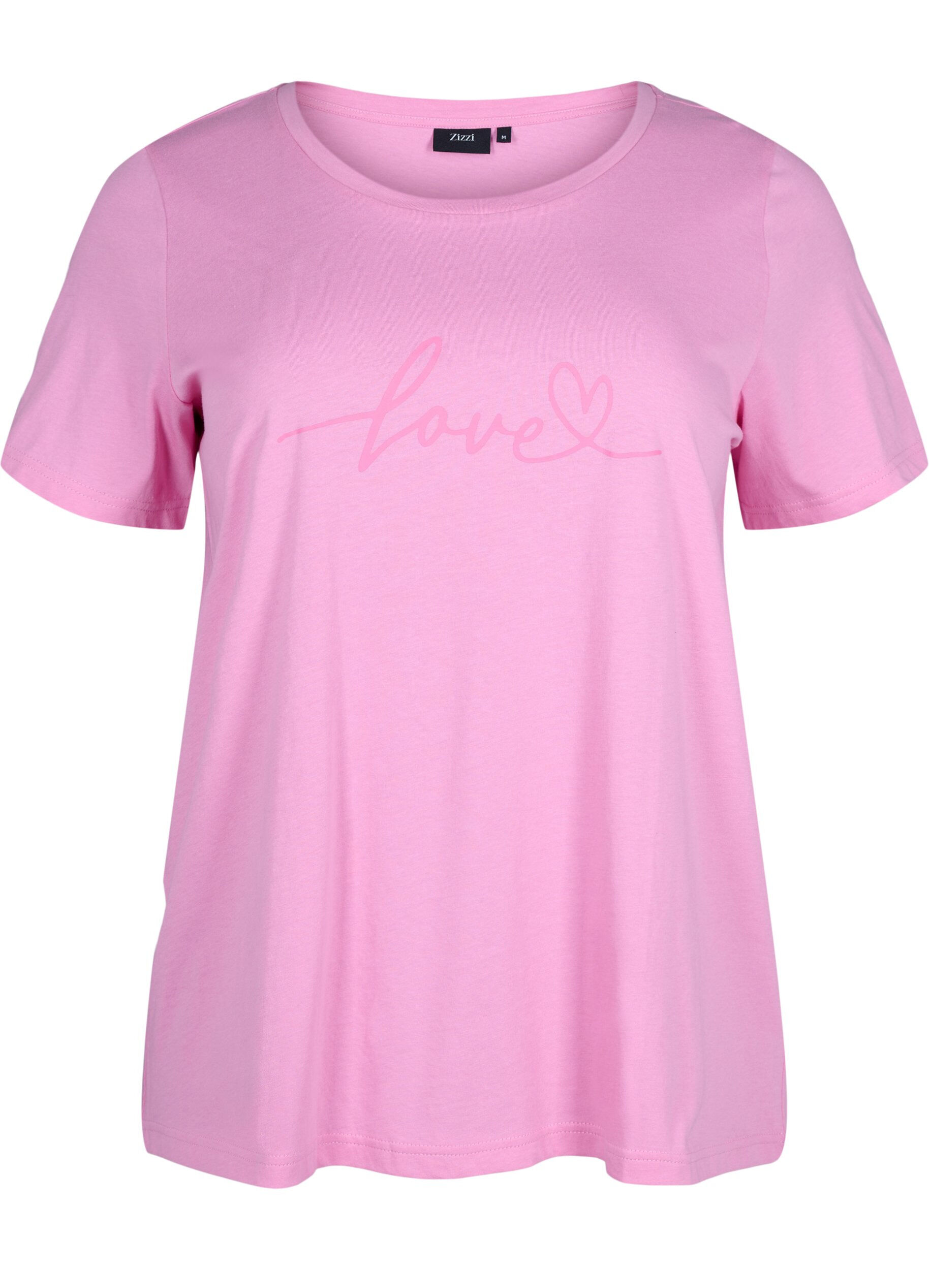 Zizzi Katoenen T-shirt met ronde hals en print, RoseBloom W. Love, Packshot image number 0