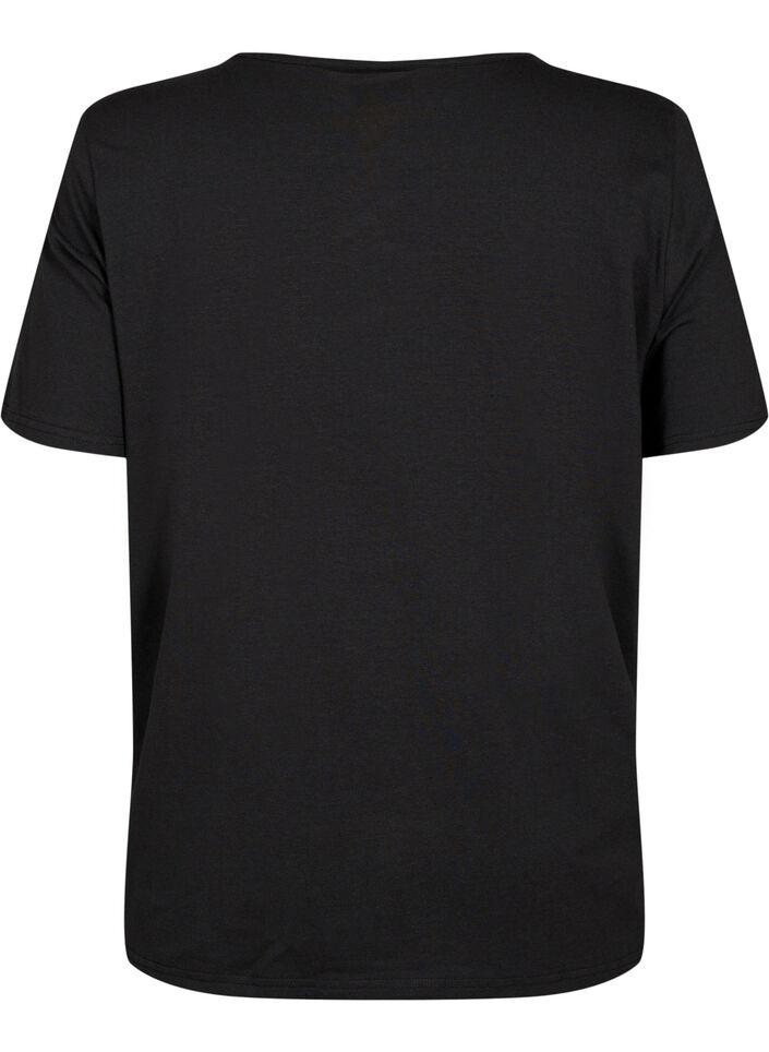 T-shirt met v-hals en kruisdetail, Black, Packshot image number 1