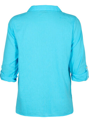 Overhemdblouse met knoopsluiting in katoen-linnen mix, Blue Atoll, Packshot image number 1