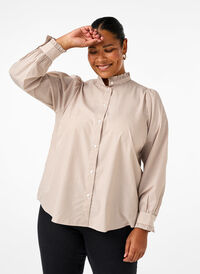 Overhemd blouse met strepen en ruches, Silver Mink Stripe, Model
