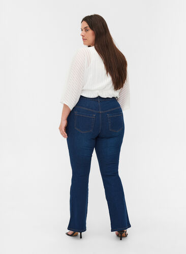 Ellen bootcut jeans met hoge taille, Dark blue denim, Model image number 1