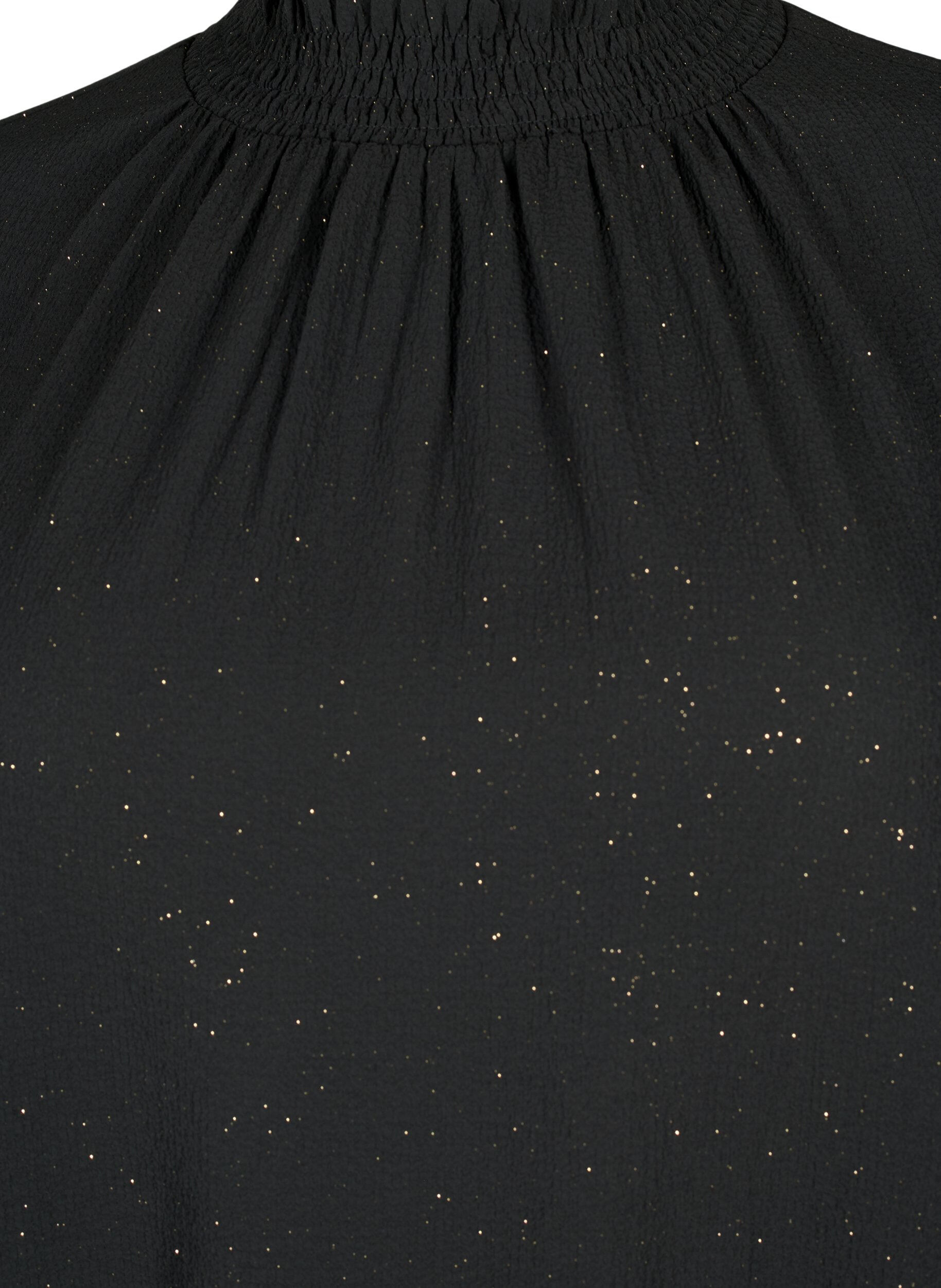 Zizzi FLASH - Blouse met lange mouwen, smok en glitter	, Black w. Silver, Packshot image number 2