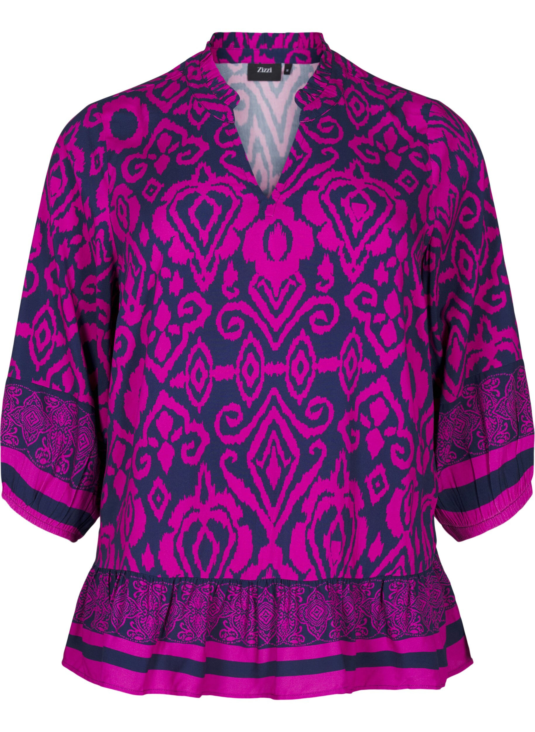 Zizzi Blouse met print en 3/4 mouwen, Blauw, Packshot image number 0