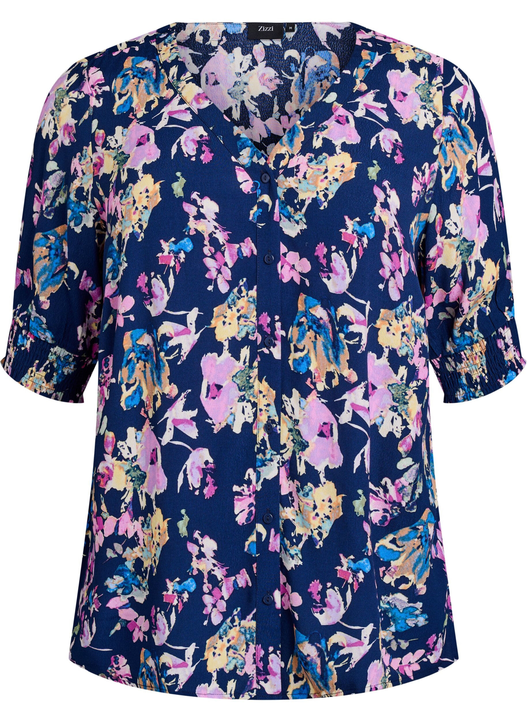 Zizzi Viscose blouse met korte mouwen, Blauw, Packshot image number 0