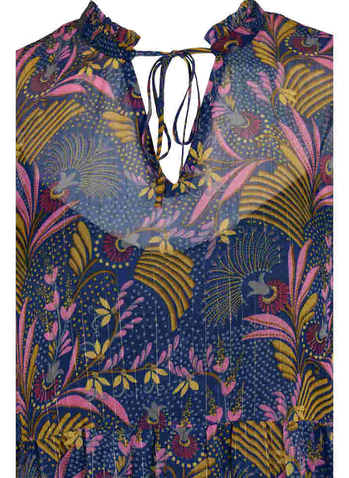 Tuniek met bloemenprint en lurex, Blue w. Pink Leaf, Packshot image number 2
