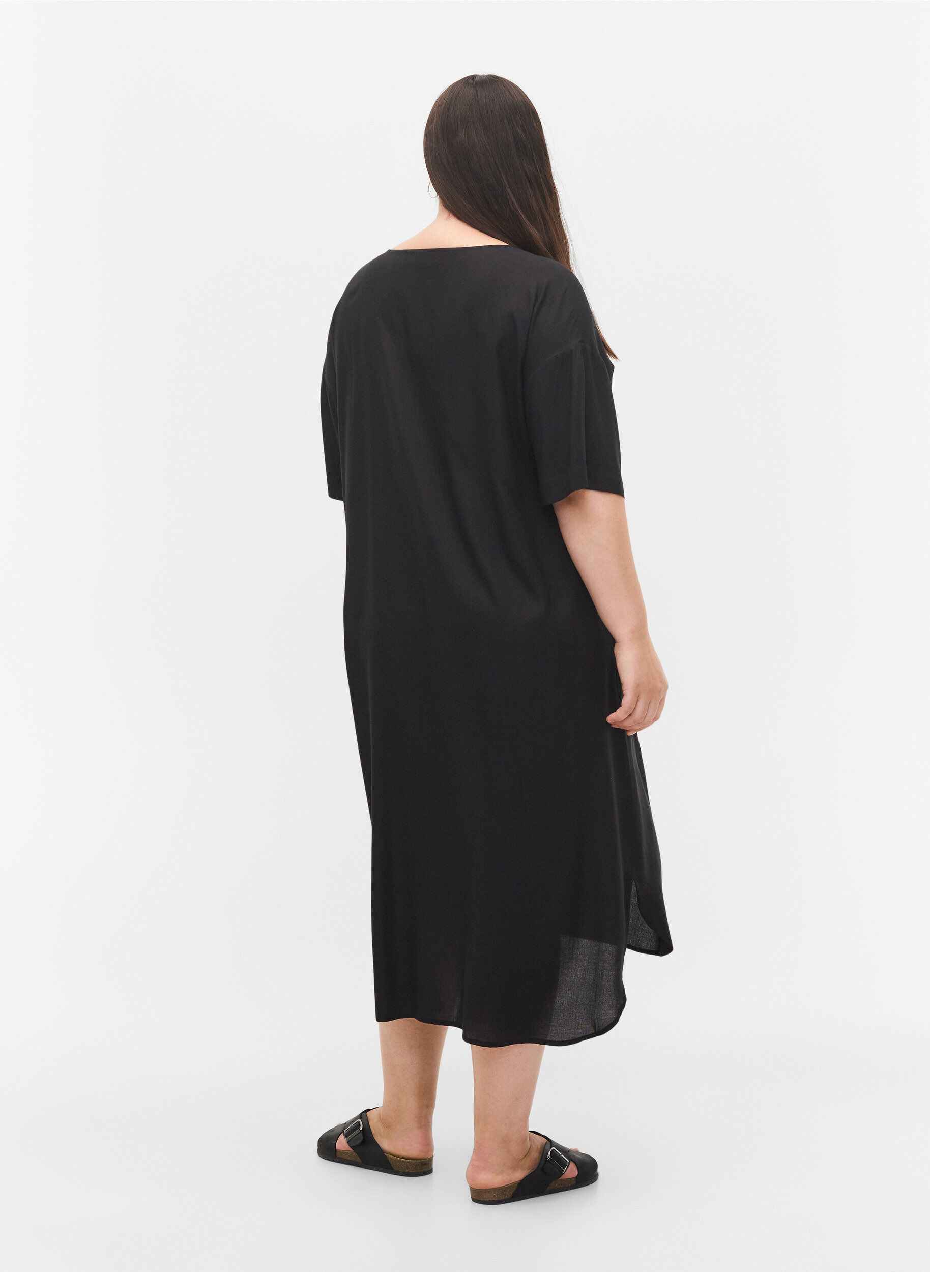 Zizzi Overhemdjurk met korte mouwen in viscose, Black, Model image number 1