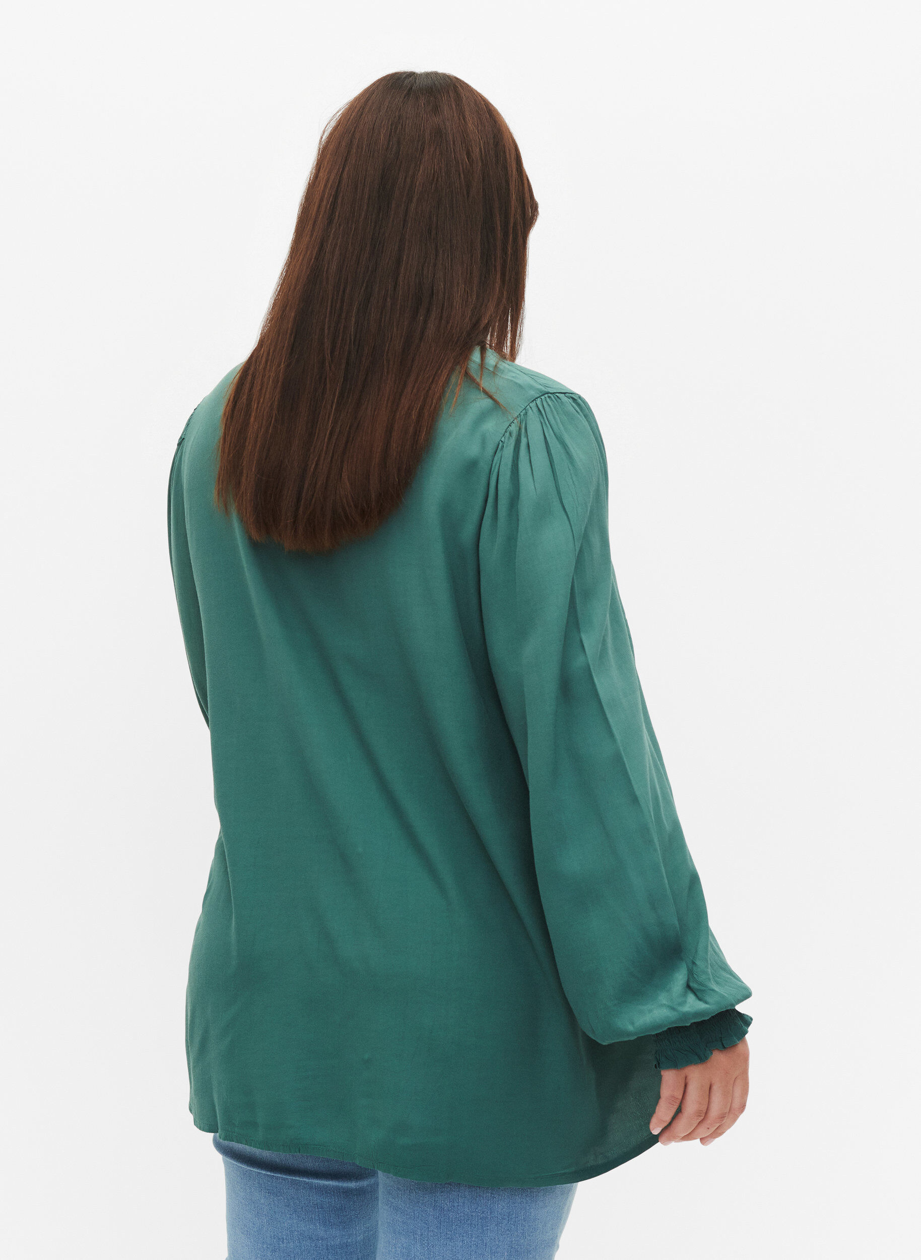Zizzi Viscose shirt blouse met met lange mouwen, Sea Pine, Model image number 1