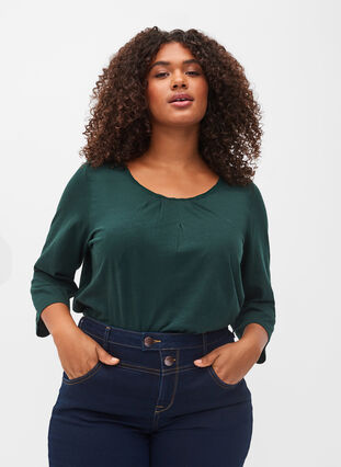 Katoenen blouse met 3/4 mouwen, Scarab, Model image number 0