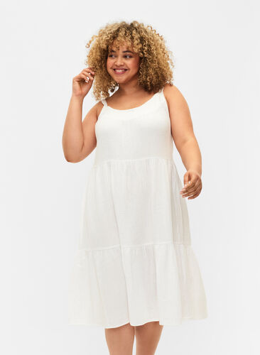 Effen katoenen strapless jurk, Bright White, Model image number 0