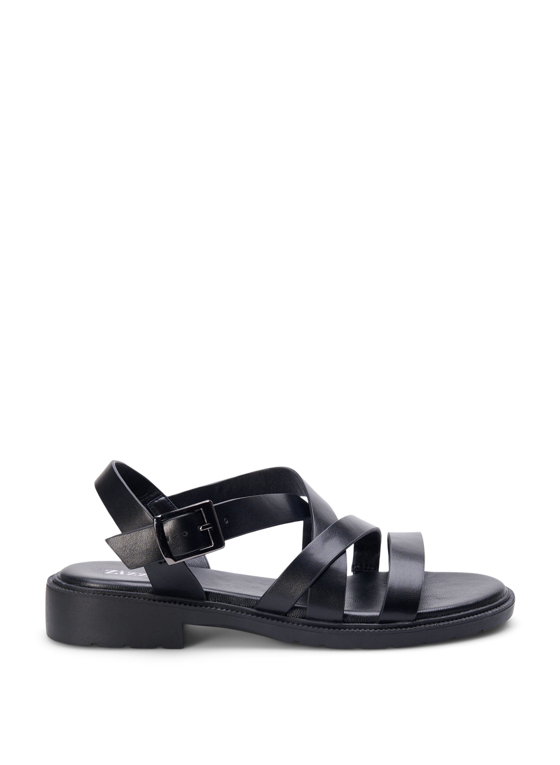 Zizzi Leren zomersandalen met een brede pasvorm, Black, Packshot image number 0