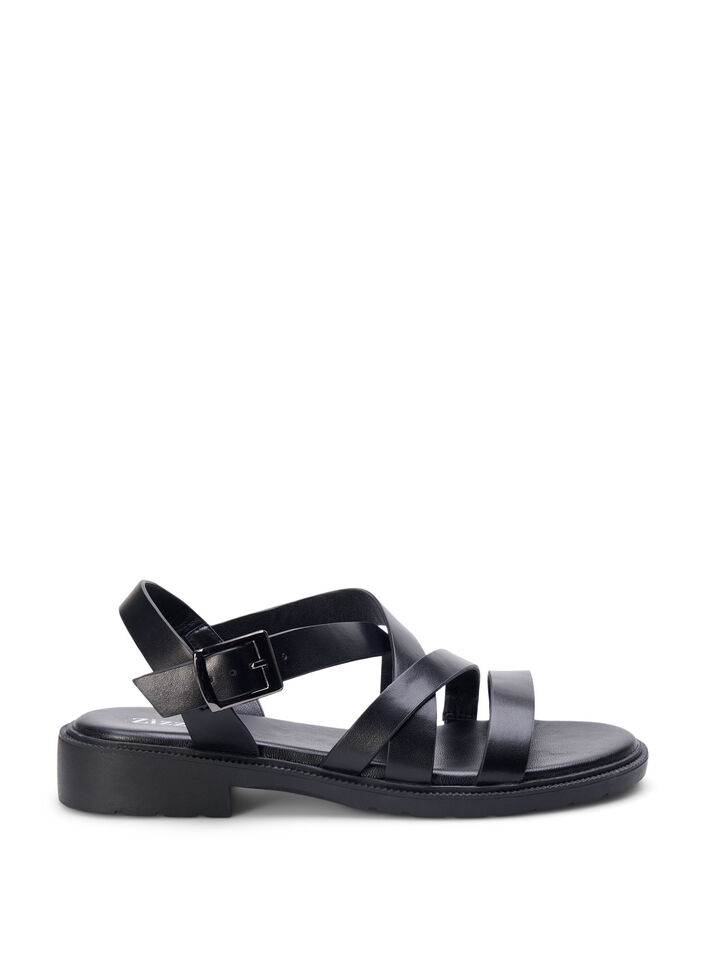 Leren zomersandalen met een brede pasvorm, Black, Packshot image number 0