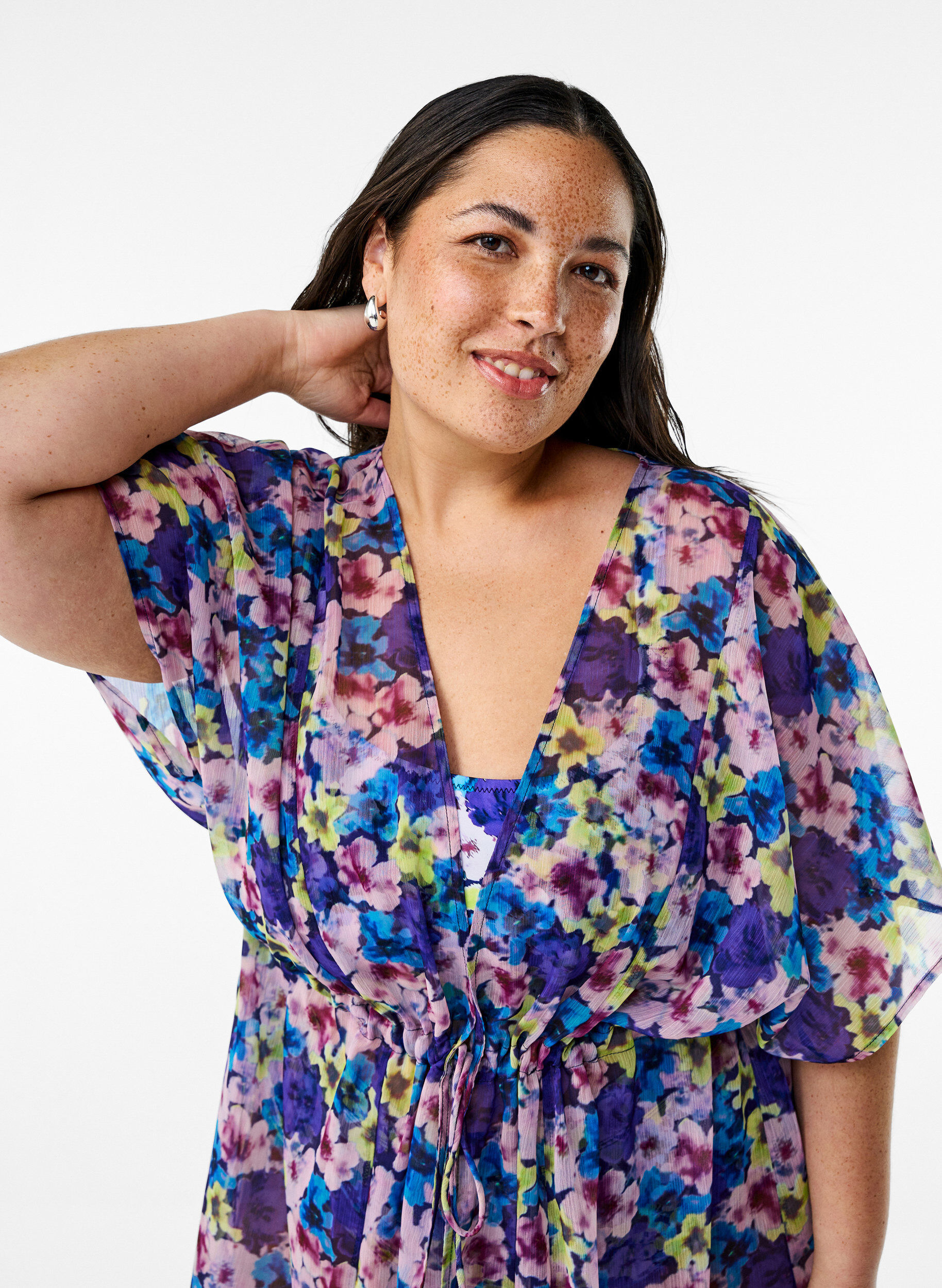 Zizzi Strand kimono met print, Blauw, Model image number 2