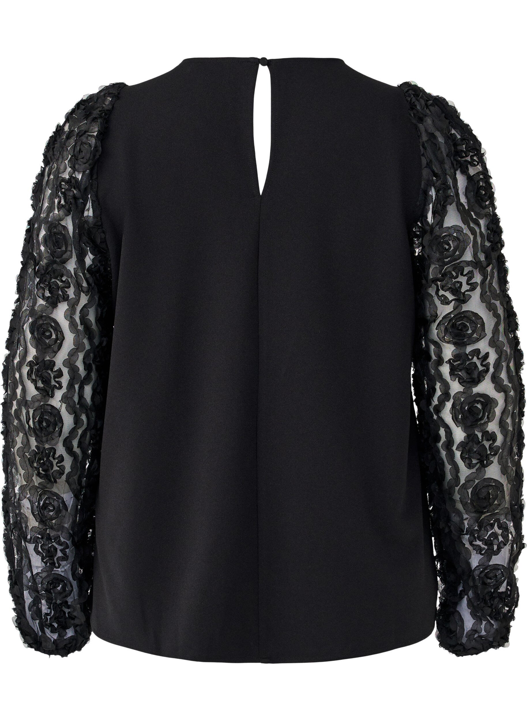Zizzi Blouse met 3D-bloemen, Black, Packshot image number 1