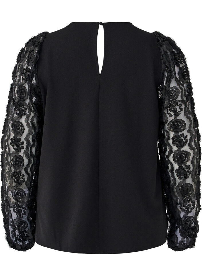 Blouse met 3D-bloemen, Black, Packshot image number 1
