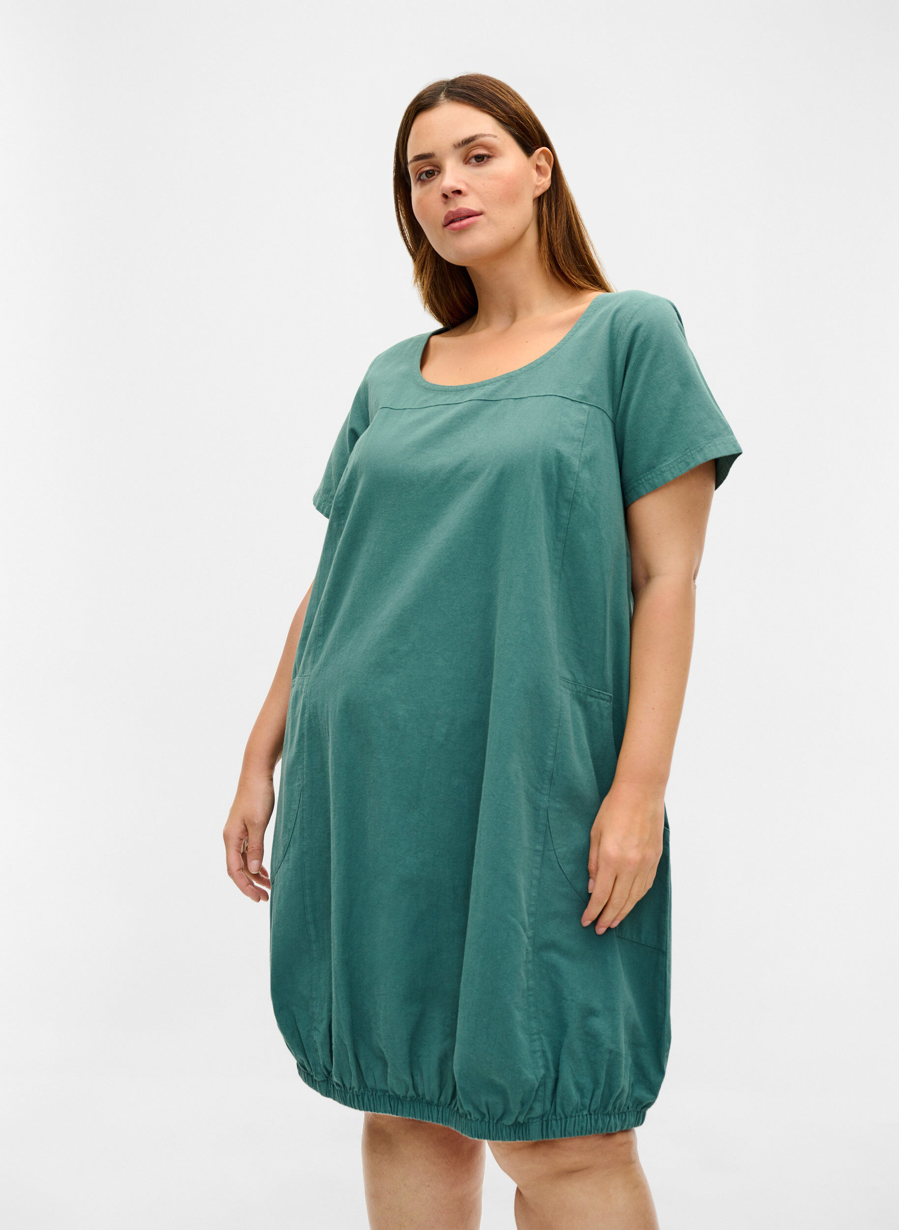 ZizziKatoenen jurk met korte mouwen, Groen, Model image number 0