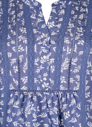Korte viscose jurk met kanten rand en A-lijn snit, M. Blue Flower AOP, Packshot image number 2
