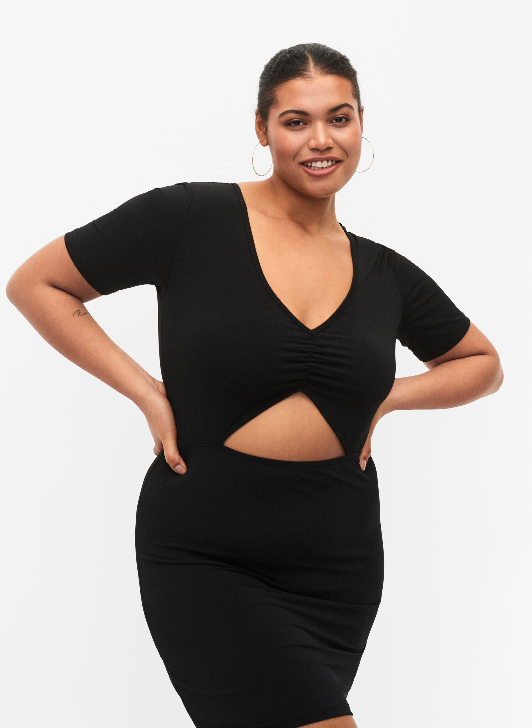 Zizzi Korte jurk met uitsnede, Black, Model image number 2