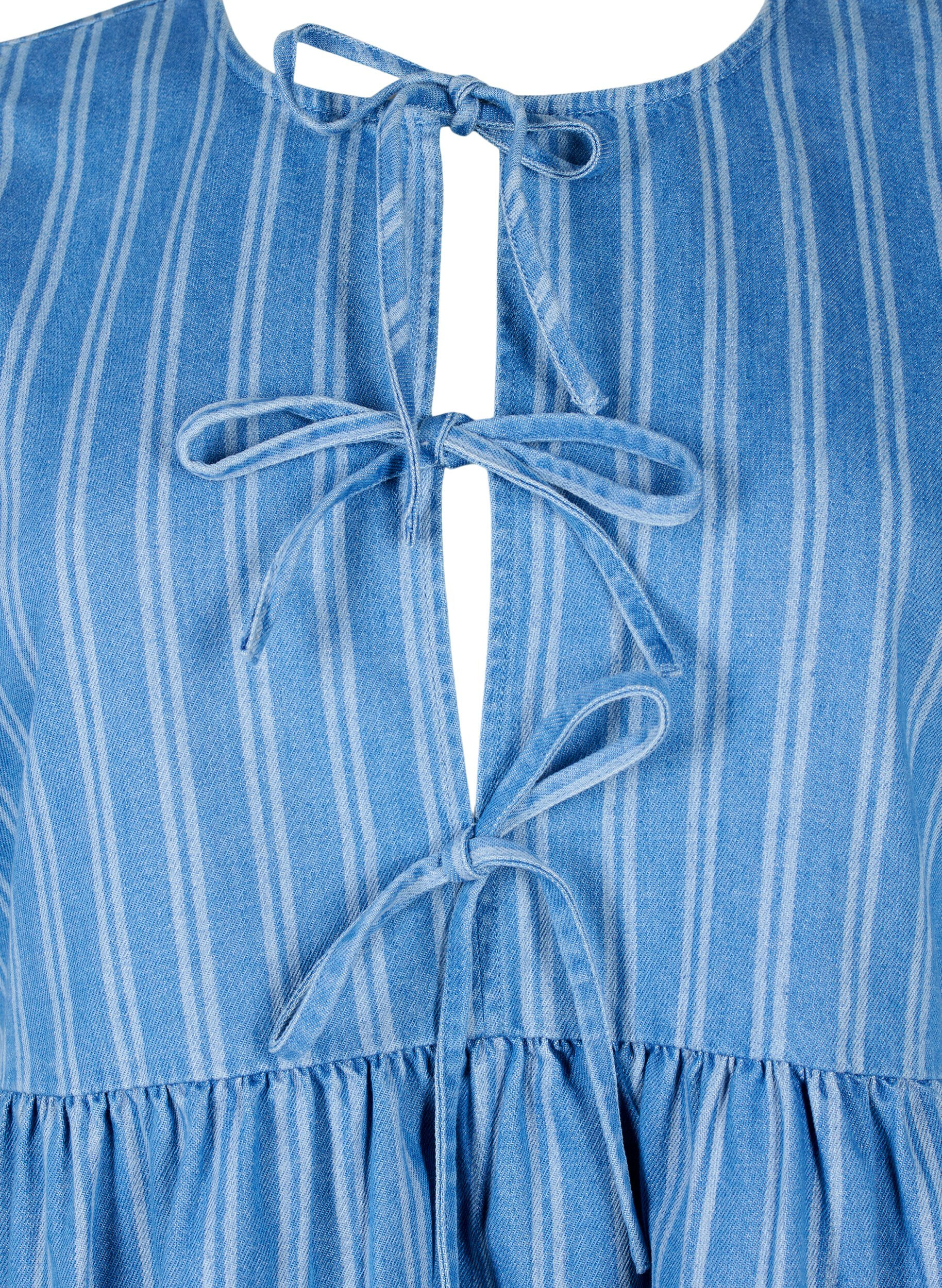 Zizzi Denim blouse met korte mouwen en streeppatroon, Blauw, Packshot image number 2