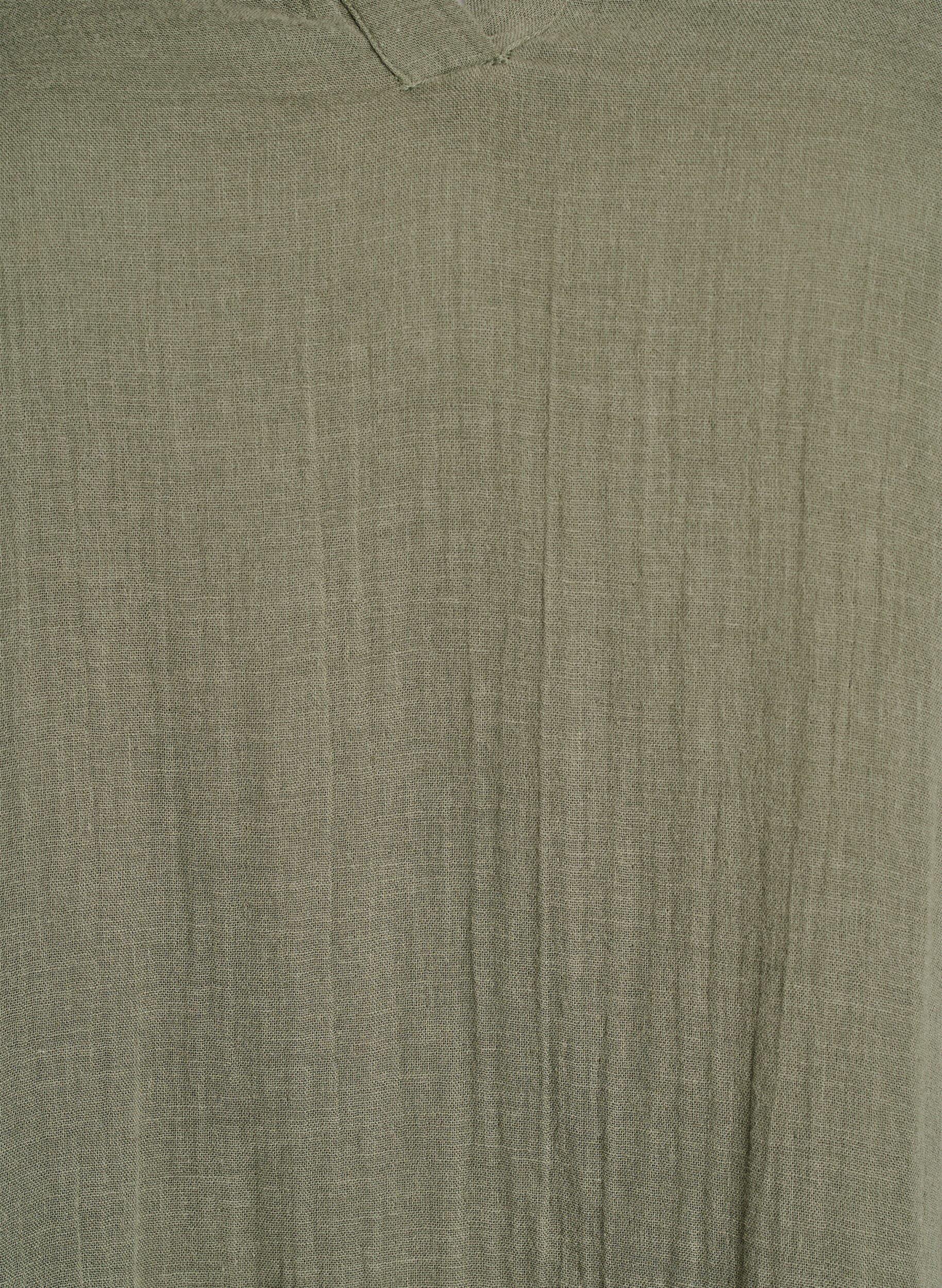 Zizzi Korte A-lijn jurk in katoenen mousseline, Groen, Packshot image number 2