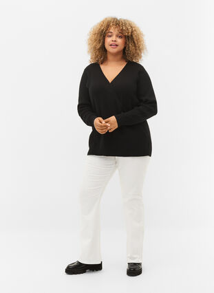 Gebreide blouse met overslag, Black, Model image number 2