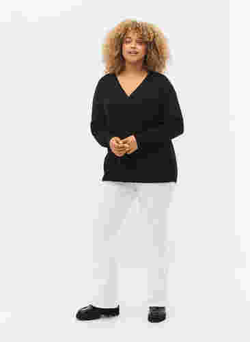 Gebreide blouse met overslag, Black, Model image number 2