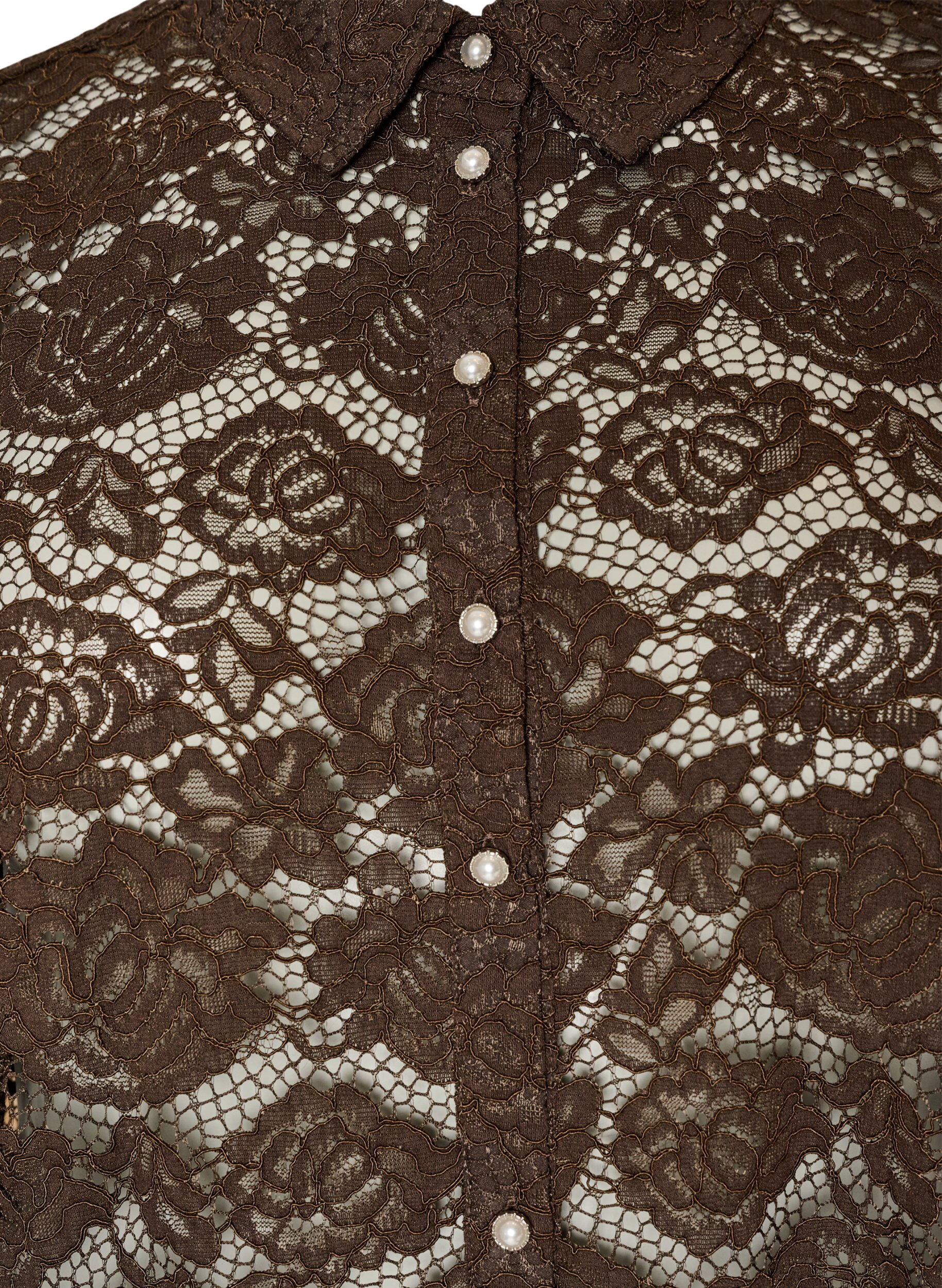ZizziKanten shirt met parelknopen, Bruin, Packshot image number 2