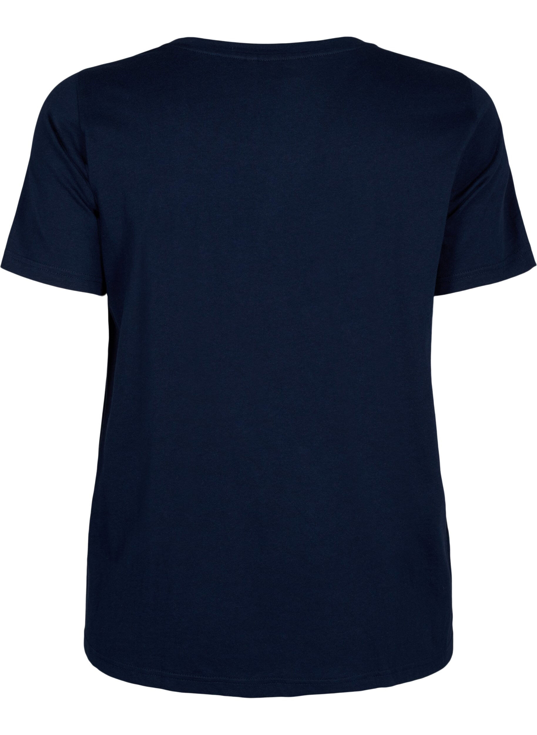 Zizzi Katoenen T-shirt met tekst, Navy B. Orlando, Packshot image number 1