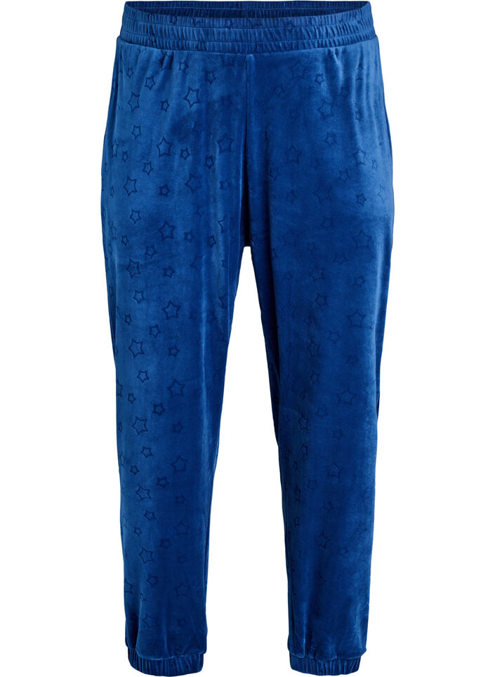 Velours broek met ingebosd patroon, Blauw, Packshot image number 0