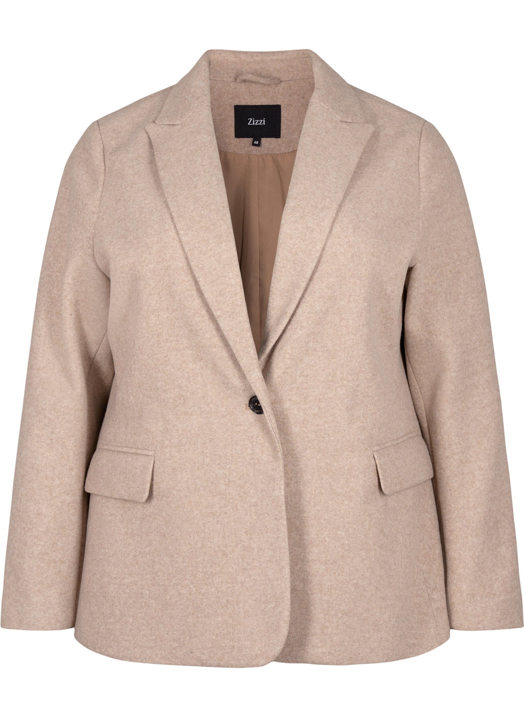 Zizzi Gem&ecirc;leerde blazer met split, Pumice Stone Mel., Packshot image number 0