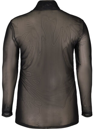 Mesh blouse met hoge hals en luipaardprint, Black, Packshot image number 1