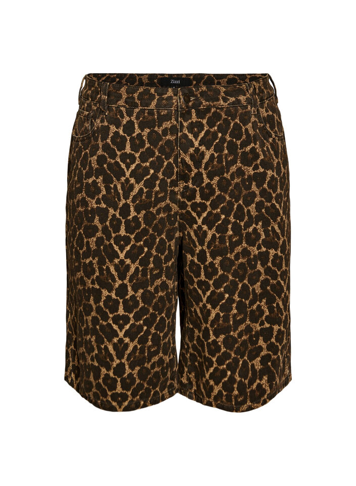 Luipaardprint denim bermuda shorts, Bruin, Packshot image number 0